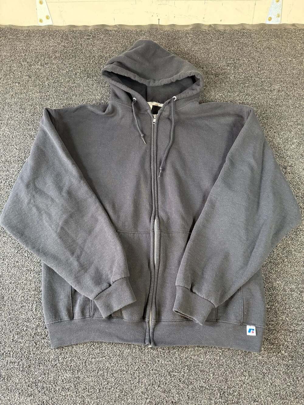 Vintage Russell Athletic Blank Full Zip Hoodie Black XL